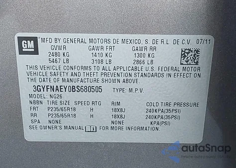 2011 Cadillac Srx Luxury Collection z USA, uszkodzony, nr VIN 3GYFNAEY0BS680505